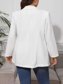 SHEIN Essnce 大碼西裝領口袋貼布開門襟西裝外套 - 白色 - 查看 2