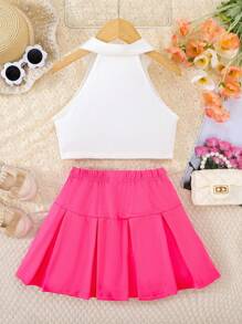 Bộ hai mảnh Gái Nút Xếp li Lá thư Giải trí - Nhiều màu - Xem 2