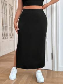 SHEIN EZwear Faldas de verano de talla grande con abertura en el bajo y diseño de color sólido