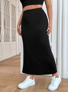 SHEIN EZwear Faldas de verano de talla grande con abertura en el bajo y diseño de color sólido
