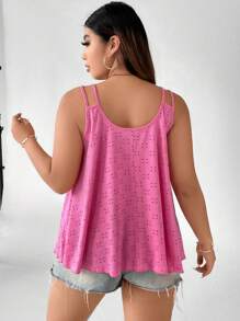 SHEIN LUNE Plus Eyelet Embroidery Tank Top - Hot Pink - View 2