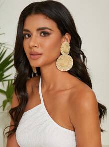 SHEIN VCAY Pendientes largos redondos - Beis - Ver 4