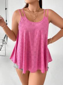 SHEIN LUNE Plus Eyelet Embroidery Tank Top - Hot Pink - View 4