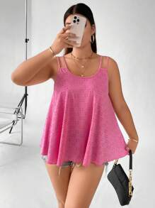 SHEIN LUNE Plus Eyelet Embroidery Tank Top - Hot Pink - View 5