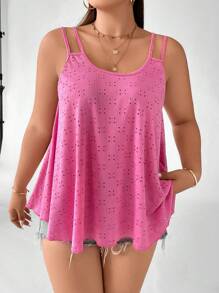 SHEIN LUNE Plus Eyelet Embroidery Tank Top - Hot Pink - View 6