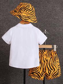 SHEIN Bộ thời trang bé trai Nút phía trước Hoạt hình Sọc ngựa vằn Giải trí - Nhiều màu - Xem 2