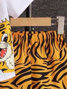 SHEIN Bộ thời trang bé trai Nút phía trước Hoạt hình Sọc ngựa vằn Giải trí - Nhiều màu - Xem 6