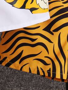 SHEIN Bộ thời trang bé trai Nút phía trước Hoạt hình Sọc ngựa vằn Giải trí - Nhiều màu - Xem 7