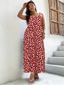 Calvaya Plus Allover Floral Print Cami Dress - Red - View 4
