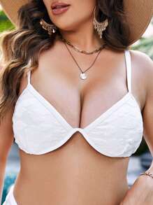 SHEIN Talla grande Top bikini unicolor con aro - Blanco - Ver 1