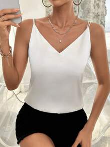 Firerie 素色緞面吊帶上衣 - 米色 - 查看 1