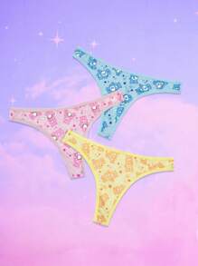 ROMWE X Care Bears 3pack Cartoon Graphic Thong Set - Multicolor - View 1
