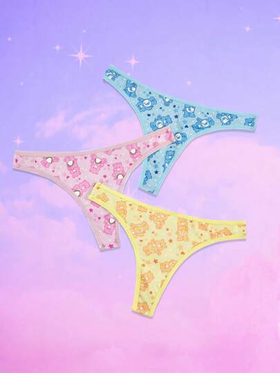 ROMWE X Care Bears 3pack Cartoon Graphic Thong Set