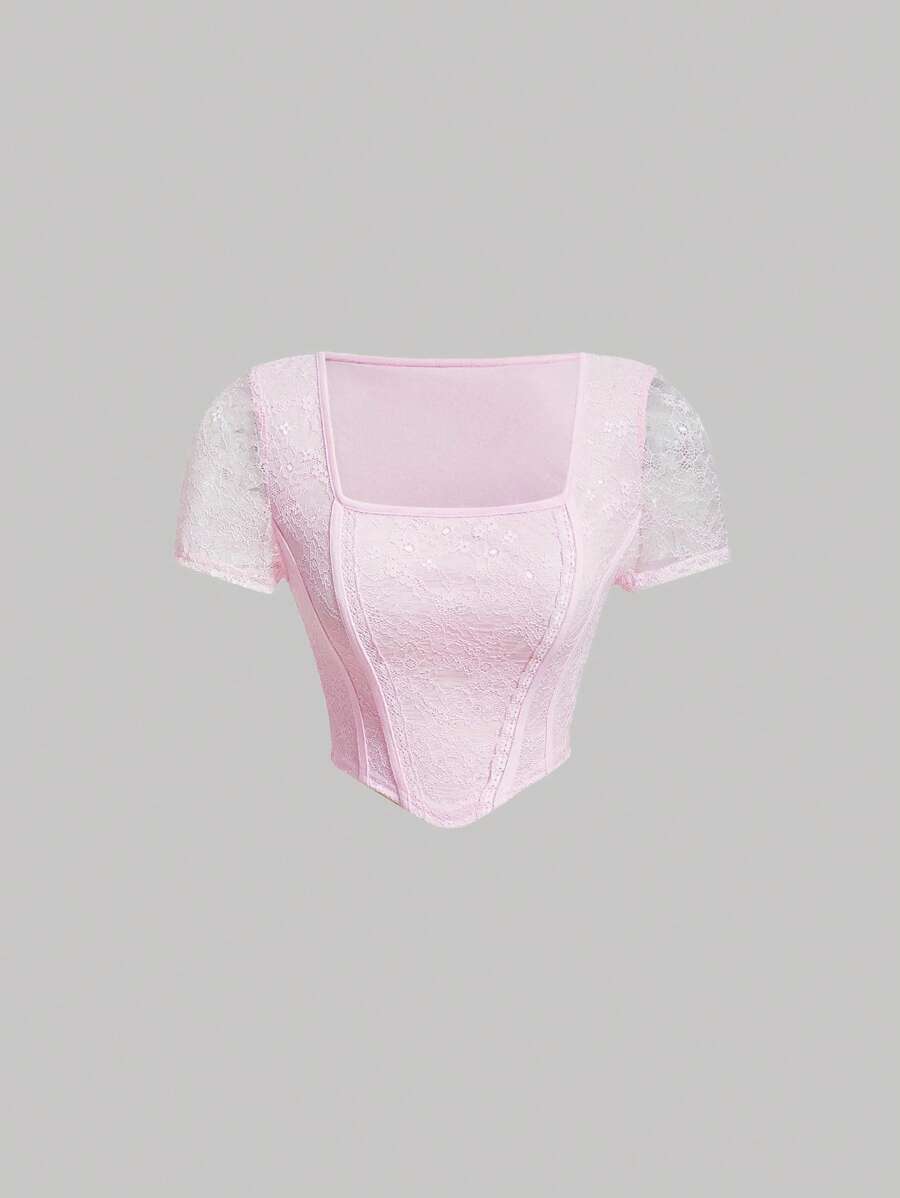 SHEIN MOD Áo thun nữ Bất đối xứng cắt màu trơn Giải trí - Màu Hồng baby - Xem 1