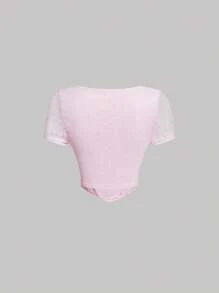SHEIN MOD Áo thun nữ Bất đối xứng cắt màu trơn Giải trí - Màu Hồng baby - Xem 2