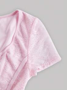 SHEIN MOD Áo thun nữ Bất đối xứng cắt màu trơn Giải trí - Màu Hồng baby - Xem 3