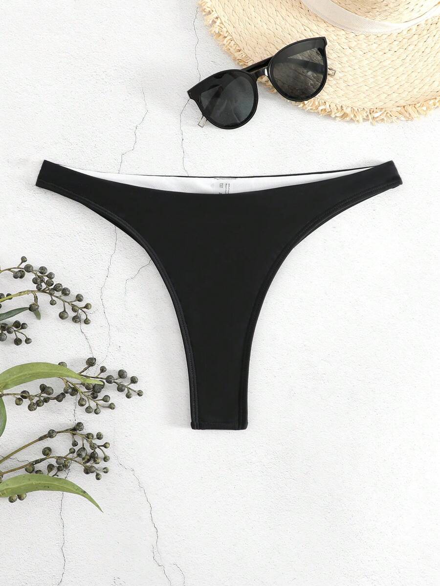 Braga de bikini de color liso de verano - Negro - Ver 1
