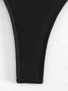 Braga de bikini de color liso de verano - Negro - Ver 3