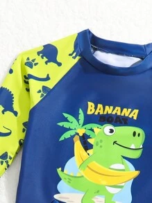 寶寶男童可愛恐龍印花拼色長袖泳衣 - 彩色 - 查看 3