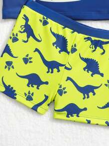 寶寶男童可愛恐龍印花拼色長袖泳衣 - 彩色 - 查看 4