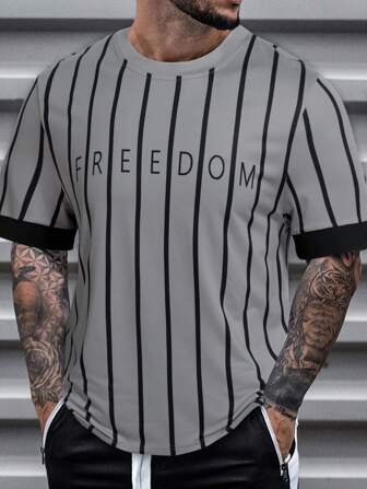 Manfinity 男士條紋和字母圖案T恤