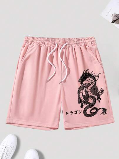 Uomo Shorts drago & grafica giapponese con coulisse a vita