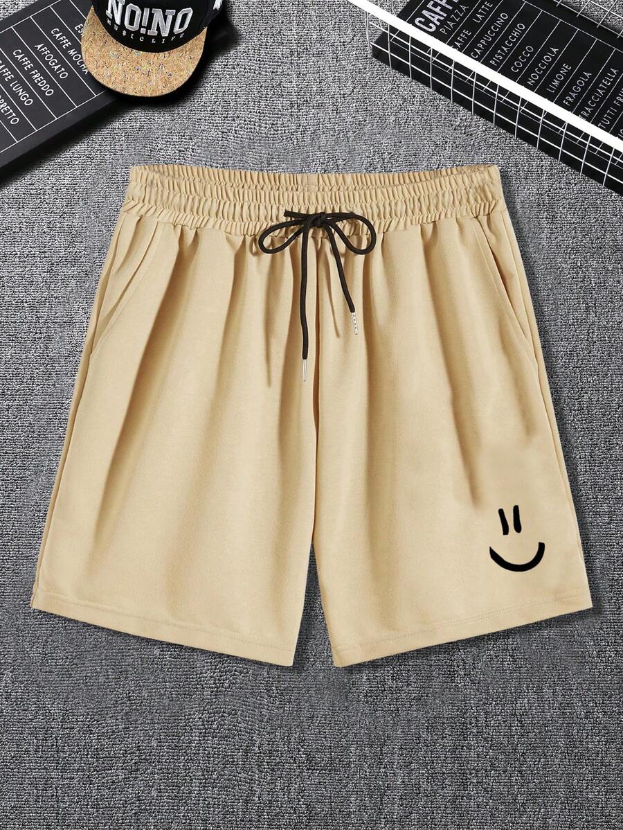 Manfinity Homme Men Expression Print Drawstring Waist Shorts - Khaki - View 1