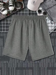 Manfinity Hypemode Pantalones Cortos Para Hombre Con Cintura Ajustable Con Cordón Y Gráficos De Letras - Gris Oscuro - Ver 2