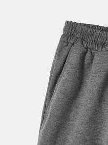 Manfinity Hypemode Pantalones Cortos Para Hombre Con Cintura Ajustable Con Cordón Y Gráficos De Letras - Gris Oscuro - Ver 3
