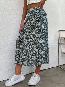 Chiquease 碎花高衩半身裙 - 黑與白 - 查看 4