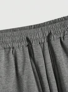 Manfinity Hypemode Pantalones Cortos Para Hombre Con Cintura Ajustable Con Cordón Y Gráficos De Letras - Gris Oscuro - Ver 4