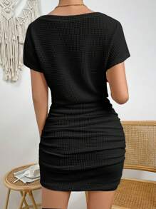 Chiquease Đầm Xù màu trơn Gợi cảm - màu đen - Xem 2