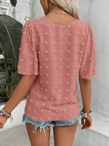 EMERY ROSE Swiss Dot Contrast Lace Puff Sleeve Blouse - Dusty Pink - View 2
