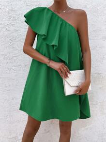 Breezaya 單肩荷葉邊連衣裙 - 綠色 - 查看 1