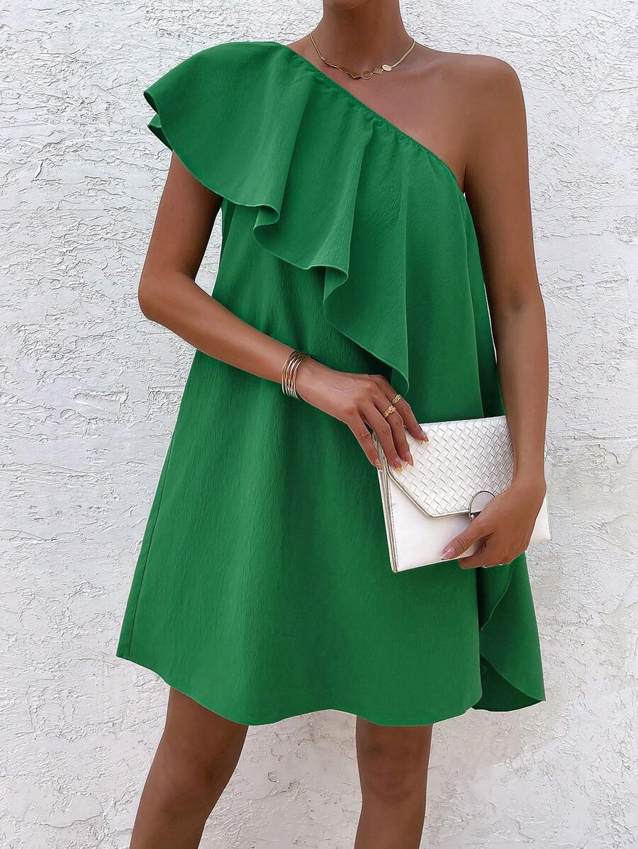 Breezaya 單肩荷葉邊連衣裙 - 綠色 - 查看 1