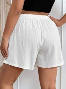 SHEIN EZwear 大碼腰部打結口袋貼布短褲 - 白色 - 查看 2