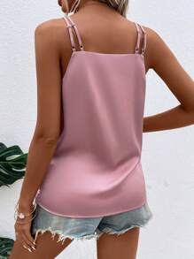 SHEIN Clasi 素色圍裹抽褶細節吊帶上衣 - 藕粉色 - 查看 2