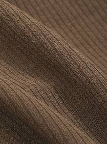 DAZY 纯色生菜边短款T恤长袖女式上衣 - 棕色 - 查看 9