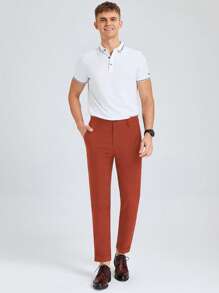 Manfinity Homme 男士素色斜口袋西裝褲 - 亮橙色 - 查看 3