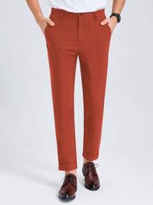 Manfinity Homme 男士素色斜口袋西裝褲 - 亮橙色 - 查看 4