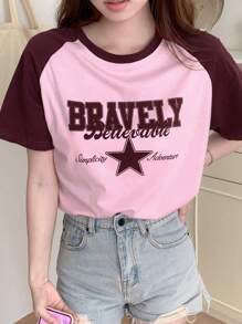 DAZY Contrast Raglan Sleeve Letter Graphic Tee - Pink - View 3