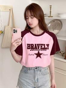 DAZY Contrast Raglan Sleeve Letter Graphic Tee - Pink - View 4