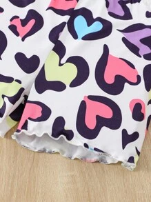 女孩愛心圖案木耳邊吊帶背心和短褲睡衣套裝 - 彩色 - 查看 3