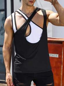 Manfinity Fever City Men Two Tone 2 In 1 Tank Top - Black and White - View 5