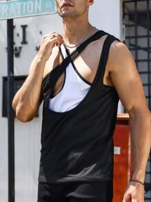 Manfinity Fever City Men Two Tone 2 In 1 Tank Top - Black and White - View 6