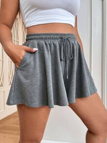 SHEIN EZwear Plus Drawstring Waist Wide Leg Shorts - Grey - View 6