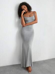 Ocili Leisure Smooth & Comfy Melange Color Super Wave Bottom Nightdress - Light Grey - View 2