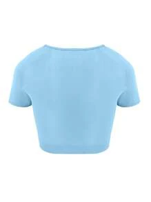 SHEIN Sports 字母图案短款运动背心 修身衬衫 运动背心 - 藍色 - 查看 2