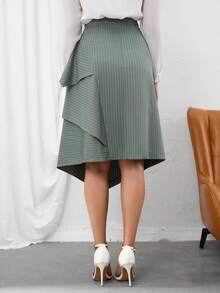 SHEIN BIZwear Striped Print Asymmetrical Hem Skirt - Green - View 2