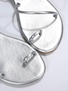 女式金屬趾環平底涼鞋，夏季迷人銀色夾趾涼鞋 - 銀色 - 查看 7